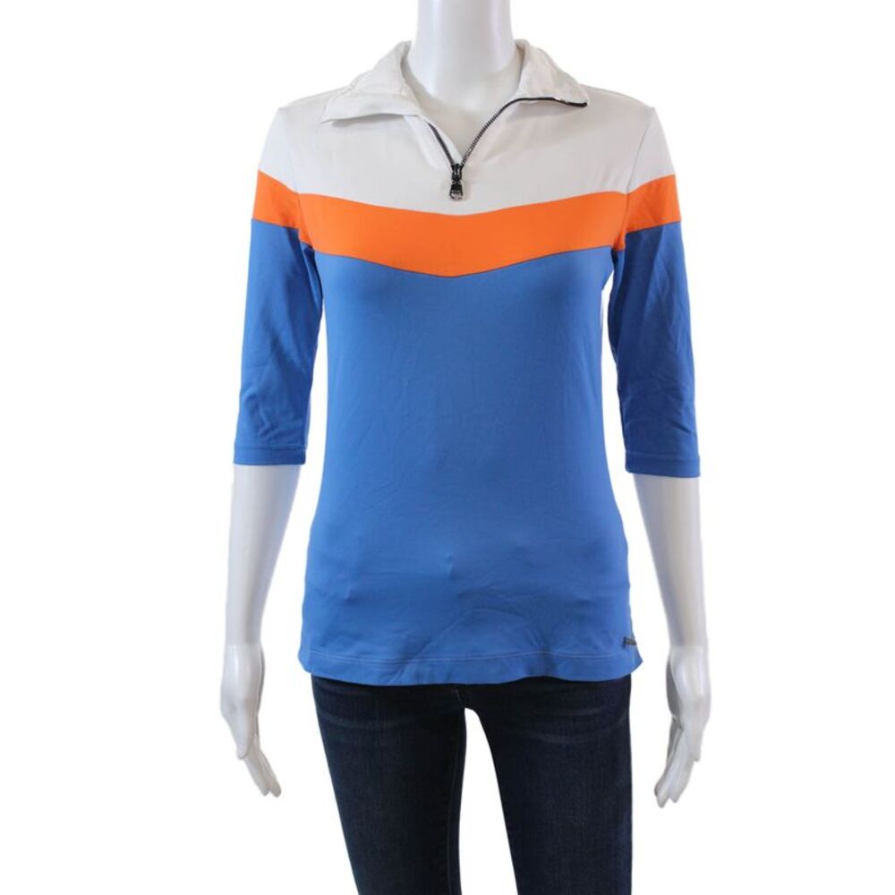 MDC Womens Half Zipper Mock Neck Long Sleeves Blouse Multi Colored Size EUR 34